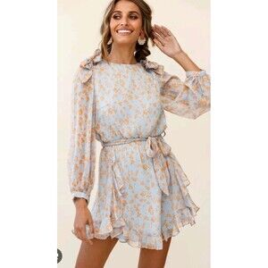 Saints Secrets Blue Ruffle Long Sleeve Dress Size Small‎